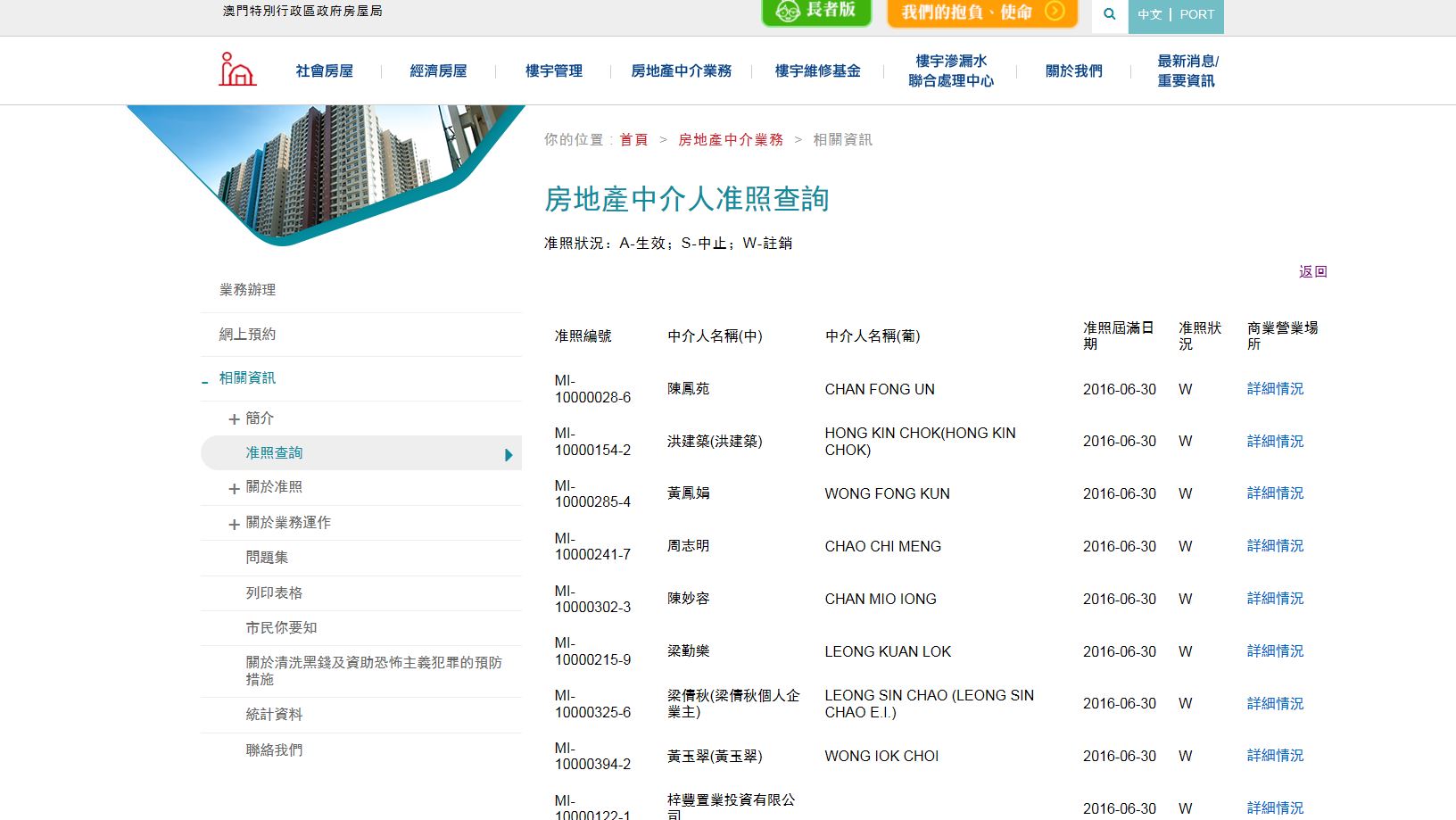 市民可於房屋局網頁查閱物管准照情況