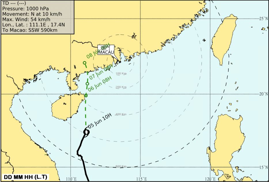 地球物理暨氣象局今(5)日10時45分發出一號風球