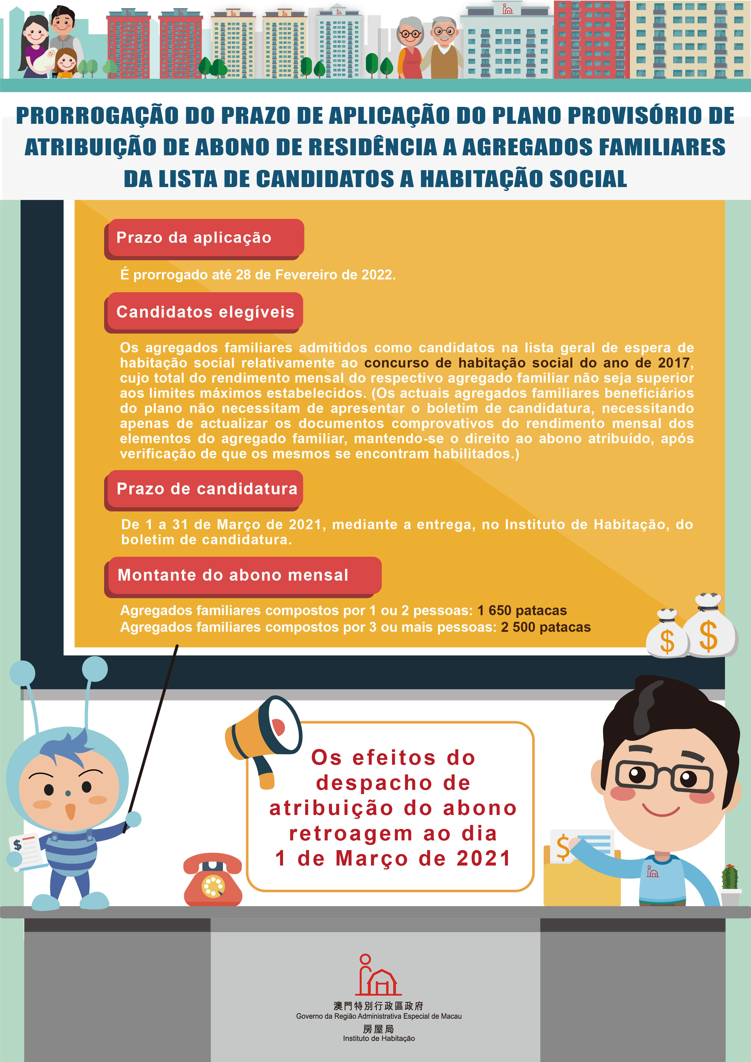 Prorrogação do prazo dE aplicação do plano provisório de atribuição de abono de residência a agregados familiares da lista de candidatos a habitação social